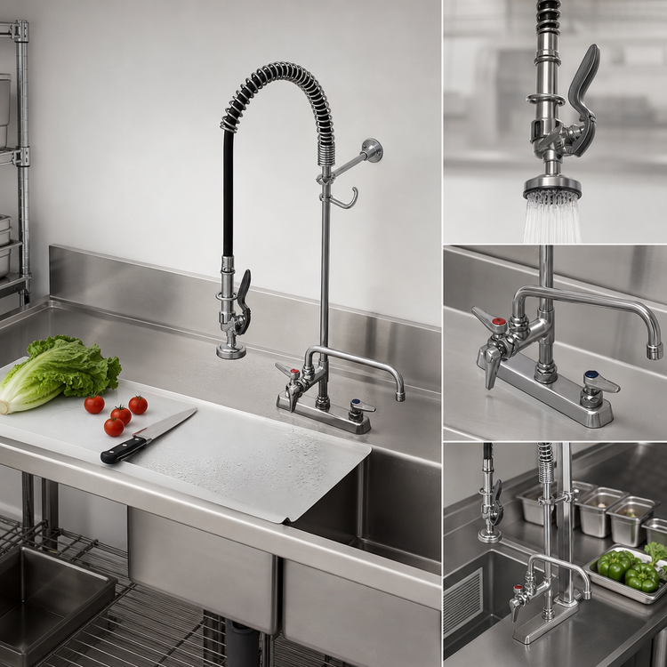 Product image #3 for EasyInstall Workboard Deck-Mount Pre-Rinse Add-On Faucet with 12-Inch Swing Nozzle, 16-Inch Riser, and 1.42 GPM Spray Valve