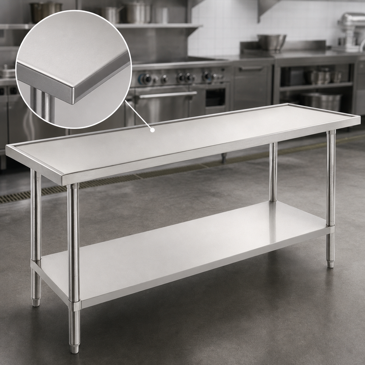 Product image #3 for Advance Tabco VLG-3012 144-Inch x 30-Inch 14-Gauge 304 Stainless Steel Work Table with Adjustable Undershelf