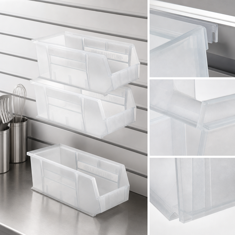 Product image #3 for Quantum Clear Polypropylene Stack & Hang Shelf Bin, 18 x 5-1/2 x 5 Inches