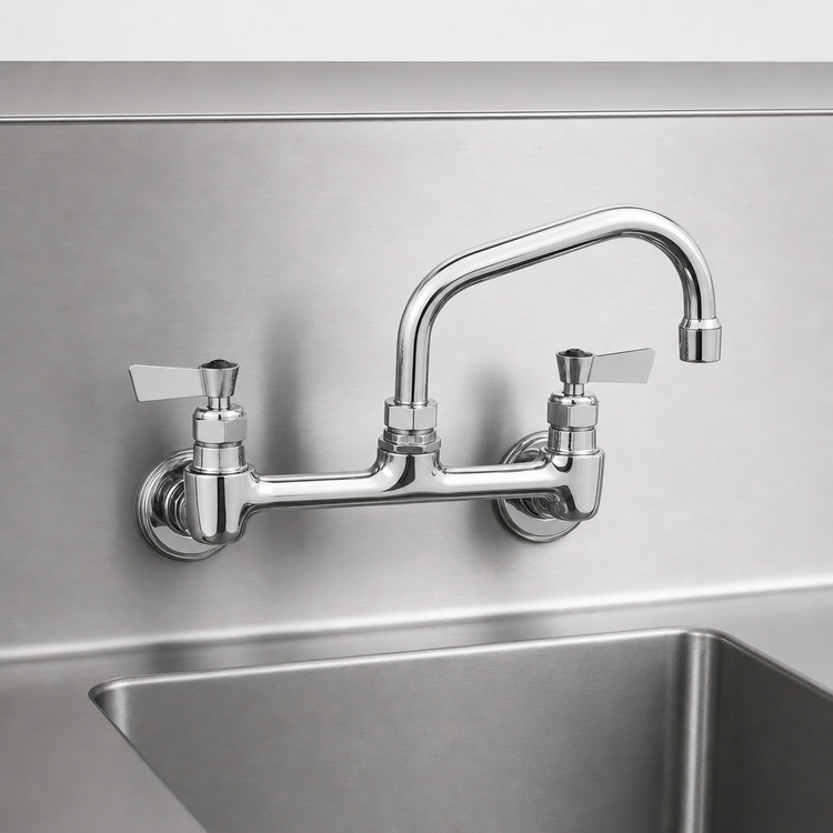 Product image #3 for Stainless Steel 8-Inch Center Backsplash Faucet with 6-Inch Swing Spout and Lever Handles