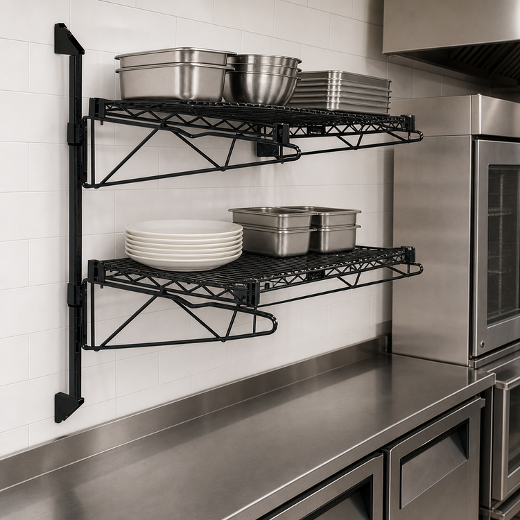 Product image #3 for Quantum Wall-Mount Cantilever Double Shelf Wire Shelving Unit, 24 x 12 Inches, Black Epoxy