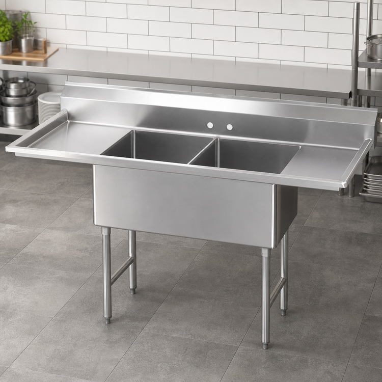 Product image #3 for Advance Tabco 2-Compartment Fabricated Sink with 24-Inch Left and Right Drainboards, 304 Stainless Steel