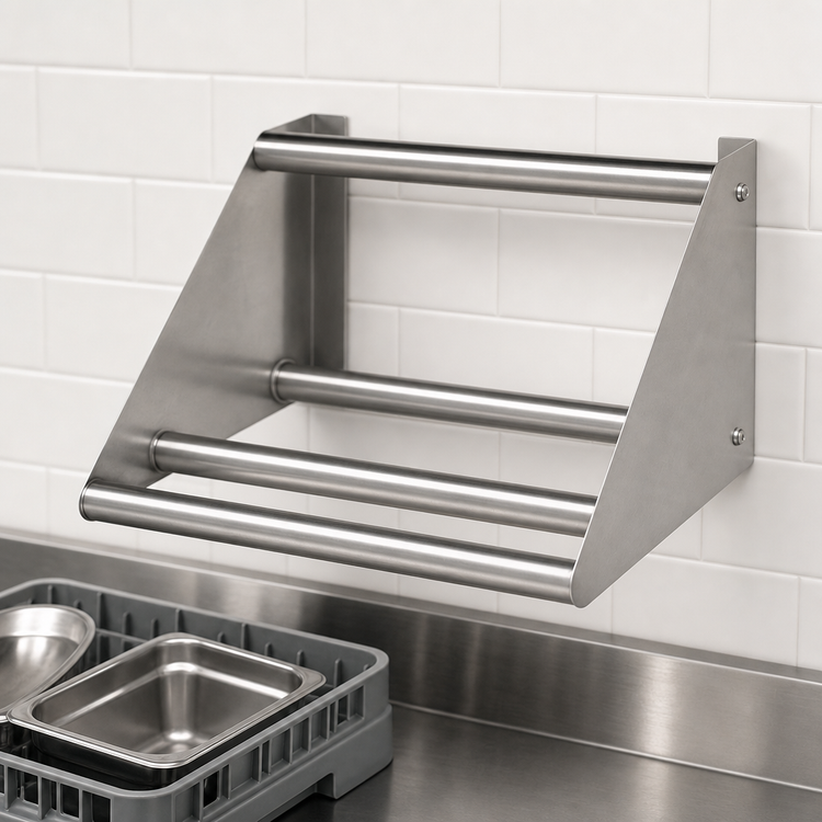 Product image #3 for Eagle Group Wall-Mounted Tubular Dishtable Rack Shelf, 21 x 15.5 x 12 Inches, Knock-Down, 304 Stainless Steel