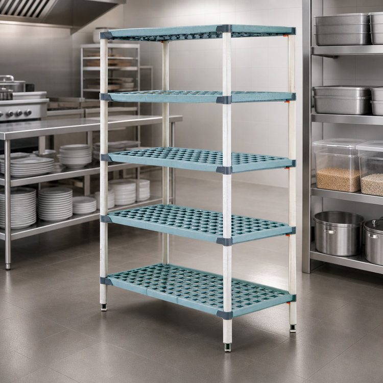 Product image #3 for MetroMax i Stationary 4-Shelf Open Grid Polymer Starter Shelving Unit, 36"W x 18"D x 63"H, Blue
