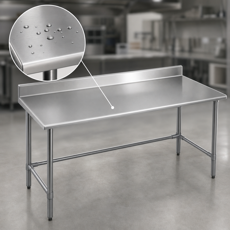 Product image #3 for Eagle Group Budget Series Stainless Steel Work Table with Backsplash and Tubular Base, 144 x 36 Inches