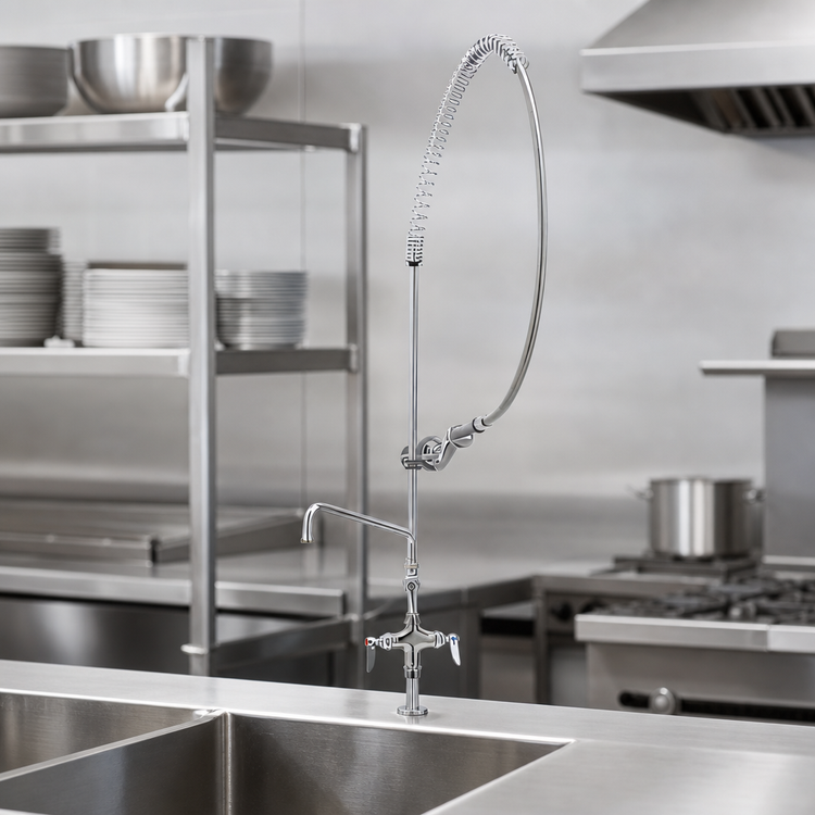 Product image #3 for T&S Brass Single-Hole Deck-Mount Pre-Rinse Unit with 12-Inch Swing Nozzle and Add-On Faucet