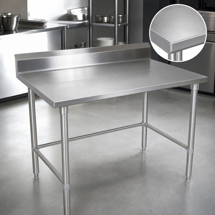Product image #3 for John Boos Stallion 48-Inch x 24-Inch 16-Gauge Stainless Steel Top Work Table with 5-Inch Backsplash and Safety Edge