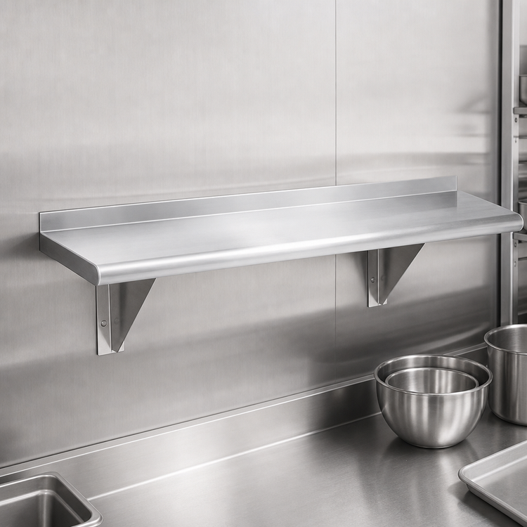 Product image #3 for Advance Tabco 132" W x 15" D Wall-Mounted Shelf, 16-Gauge 304 Stainless Steel, Satin Finish