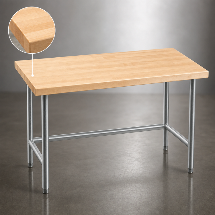 Product image #3 for Advance Tabco 72" x 24" 1-3/4" Thick Maple Top Work Table with Galvanized Open Base and Crossrails