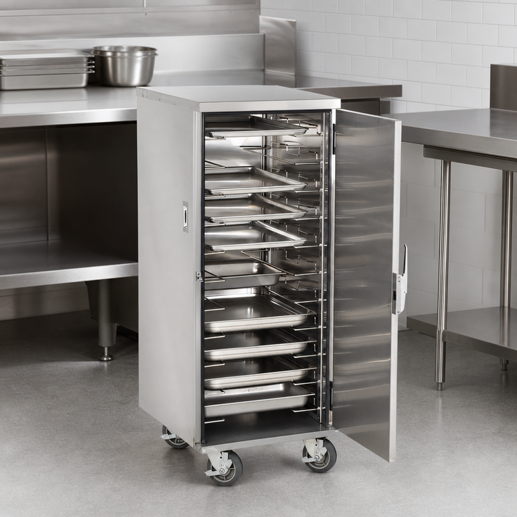 Product image #3 for FWE Half-Height Non-Heated Enclosed Universal Pan Transport Cabinet with 7 Adjustable Slides