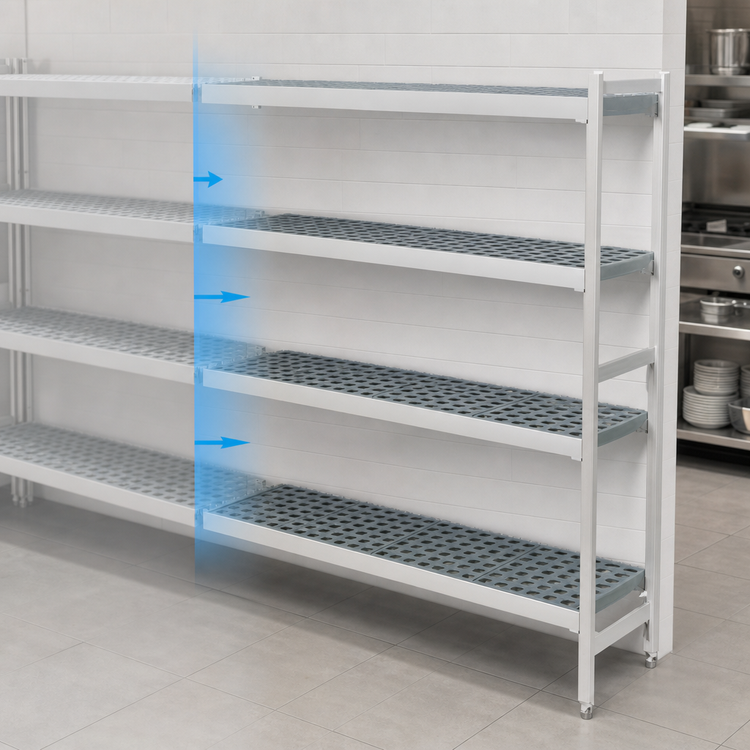 Product image #3 for Fermostock 4-Tier Perforated Polymer Shelving Expansion Kit with 1 Upright, 26W x 22D x 83H, Gray