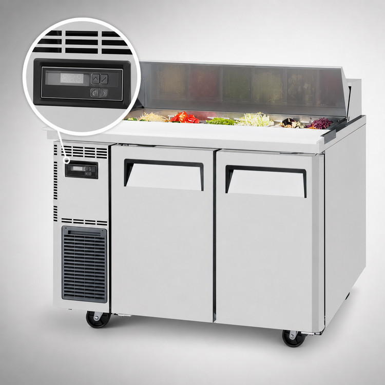 Product image #3 for Turbo Air J Series 48-Inch Two-Section Sandwich/Salad Prep Table Refrigerator, 12-Pan, Self-Contained