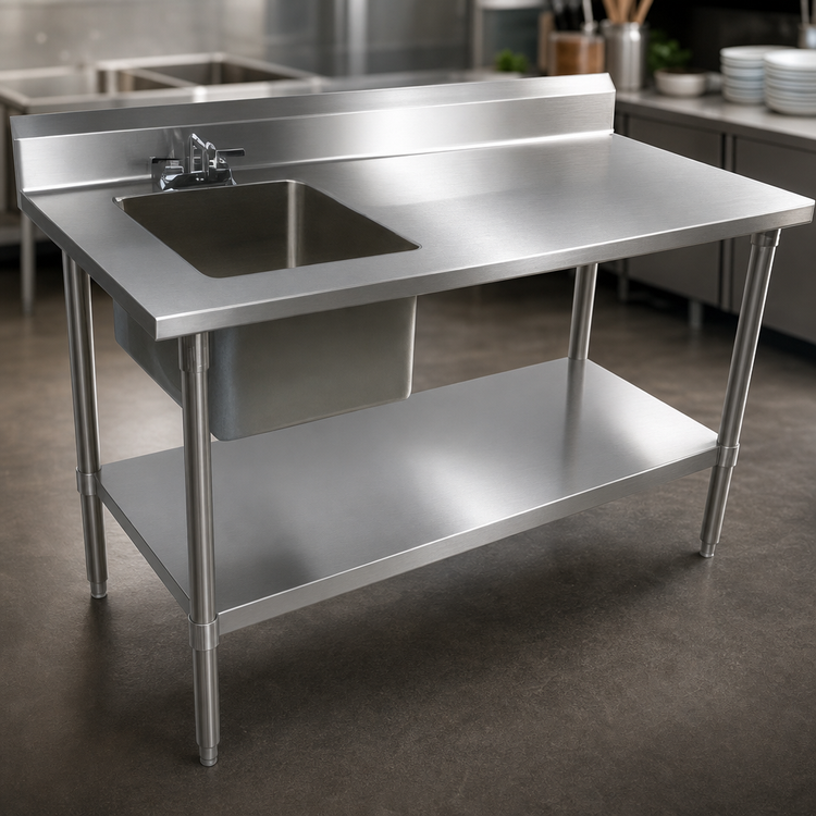 Product image #3 for John Boos 60-Inch x 30-Inch Stainless Steel Work Table with Left Prep Sink, 5-Inch Backsplash, Undershelf, and Faucet