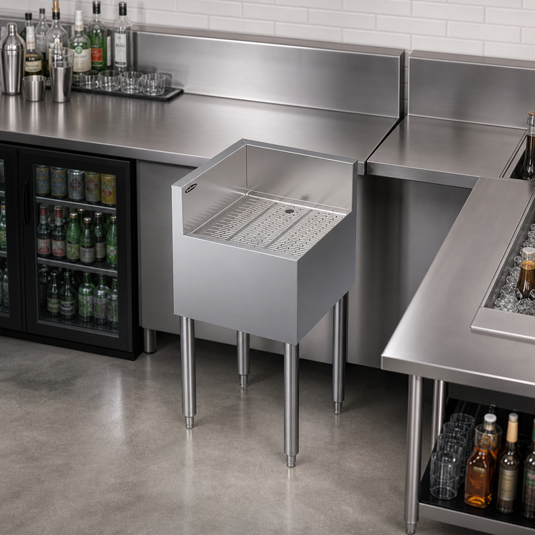 Product image #3 for Krowne Royal Series Freestanding Left End Return Underbar Corner Drainboard, Stainless Steel, 18 x 19 Inches