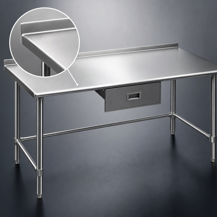 Product image #3 for Deluxe Series 72-Inch x 30-Inch Stainless Steel Work Table with Rear Upturn and Open Tubular Base