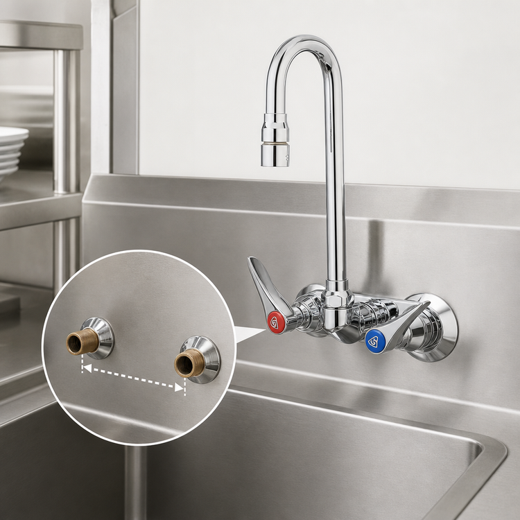 Product image #3 for T&S Brass B-1115-132XN5CR Wall-Mount 4-Inch Centers Workboard Mixing Faucet with 2-7/8" Swivel Gooseneck, 0.5 GPM