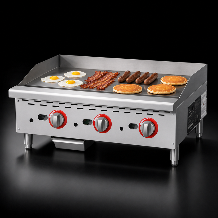 Product image #3 for Omcan USA 36-Inch Countertop Natural Gas Griddle with 24 x 20.7-Inch Cooking Surface and LP Conversion Kit