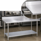 Thumbnail image #3 for Duke Manufacturing 314-3684-5R 84 x 36 Inch Stainless Steel Work Table, 14-Gauge 300 Series Top, 5-Inch Riser, Galvanized Undershelf