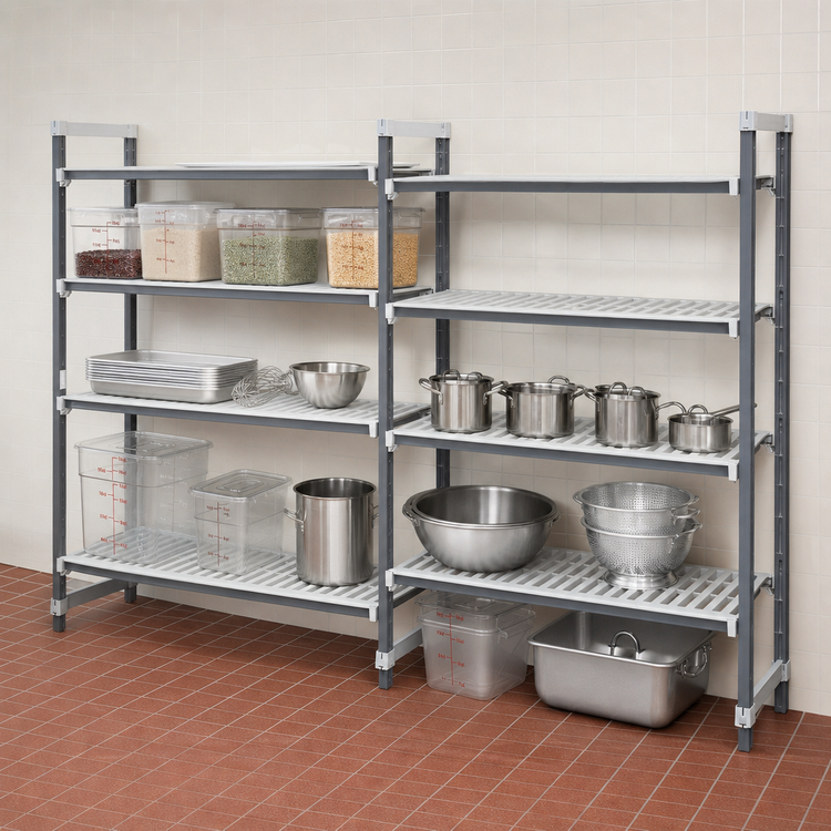 Product image #3 for Cambro Camshelving Elements XTRA 24 Inch Deep x 36 Inch Long x 84 Inch High 4-Tier Vented Stationary Add-On Shelving Unit, Speckled Gray