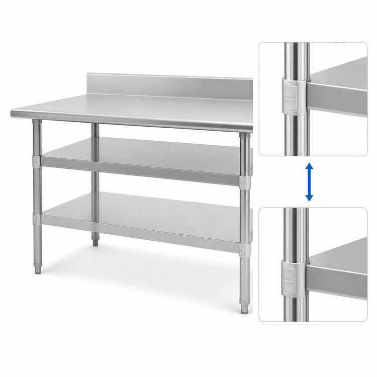 Product image #3 for Eagle Group 108"W x 30"D Adjustable 18-Gauge 430 Stainless Steel Work Table Undershelf for Uni-Lok Hat Channel Frames