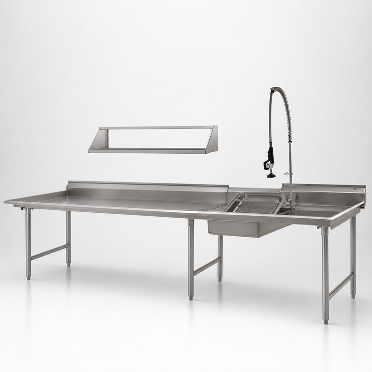 Product image #3 for Eagle Group Straight Right-to-Left Soiled & Clean Dishtable Package with 20 x 20 x 5 Pre-Rinse Sink