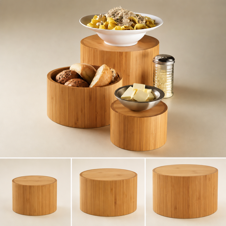 Product image #3 for 3-Piece Bamboo Round Display Riser and Bowl Set, Natural