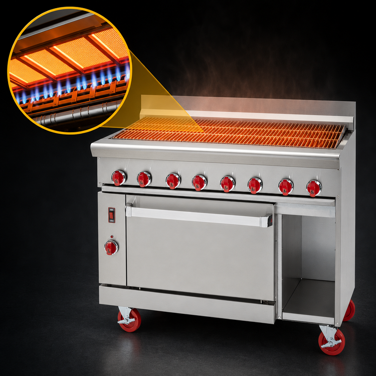 Product image #3 for American Range 48-Inch Gas Radiant Broiler Range with 26-1/2-Inch Standard Oven Left and Storage Base Right