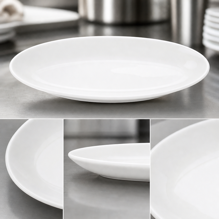 Product image #4 for Crestware Alpine White 13-1/2 x 10-5/8 Inch Oval Narrow Rim Vitrified Ceramic Platter