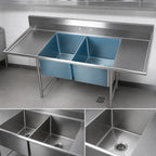 Thumbnail image #3 for Klinger's Trading EIT22D24 96-Inch 2-Compartment Stainless Steel Commercial Sink with Dual Drainboards, 14-Inch Bowls, and 8-1/2-Inch Backsplash