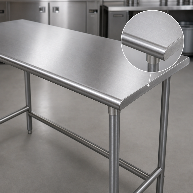 Product image #3 for Advance Tabco 144" x 36" 14-Gauge 304 Stainless Steel Flat Top Work Table, Open Base