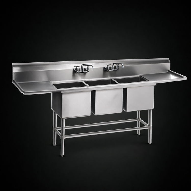 Product image #3 for Eagle Spec-Master FN Series Three-Compartment Stainless Steel Sink, 63 x 27 Inches, No Drainboards