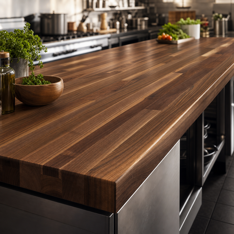 Product image #3 for Boos Block 144-Inch x 27-Inch Blended Edge-Grain American Black Walnut Kitchen Countertop, Varnique Finish