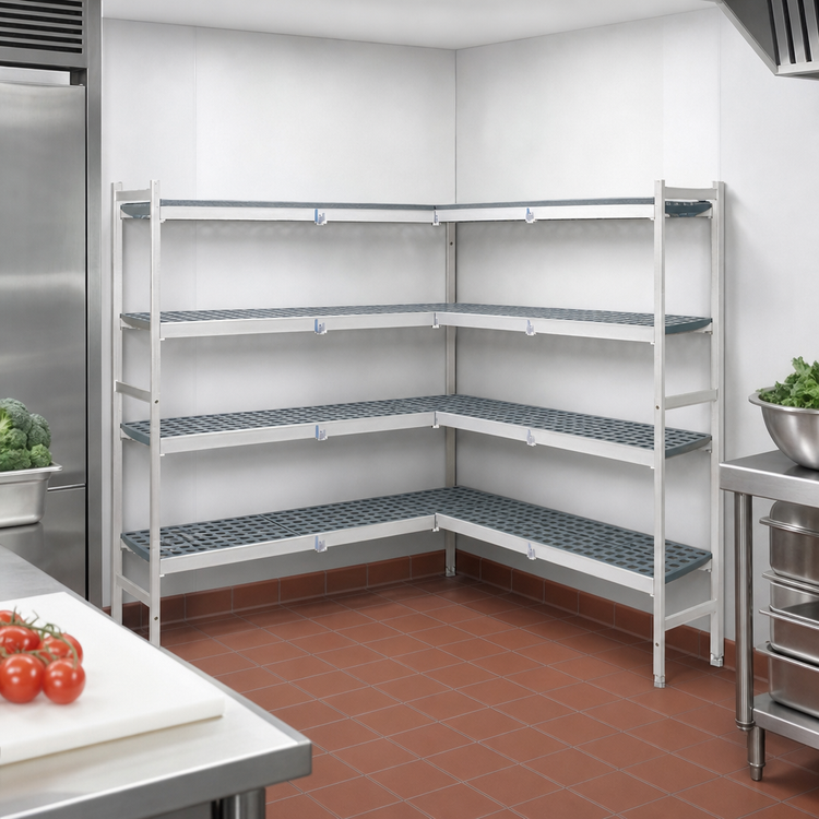 Product image #3 for Fermostock 4-Tier Corner Expansion Shelving Kit, 64"W x 14"D x 66"H, 600 lb. Per Shelf
