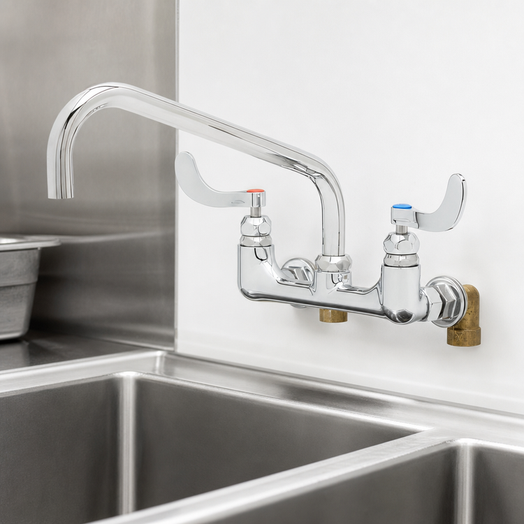 Product image #3 for T&S Brass Big-Flo Wall Mount Mixing Faucet with 12-Inch Swing Nozzle, 8-Inch Adjustable Centers