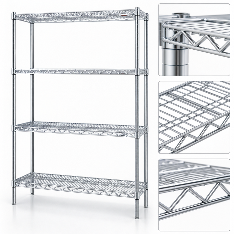 Product image #3 for Eagle Group 48" x 21" x 63" 4-Tier Stationary Starter Wire Shelving Unit with QuadTruss Design, Chrome-Plated