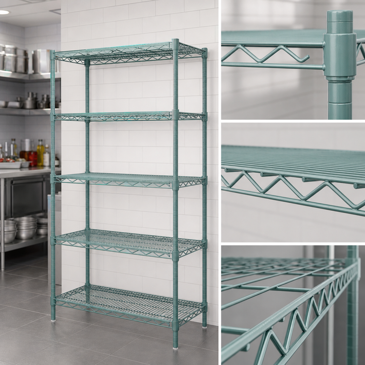 Product image #3 for EagleGard 5-Tier Add-On Wire Shelving Unit with QuadTruss Shelves, 24"W x 18"D x 86"H, Blue-Green Hybrid Epoxy