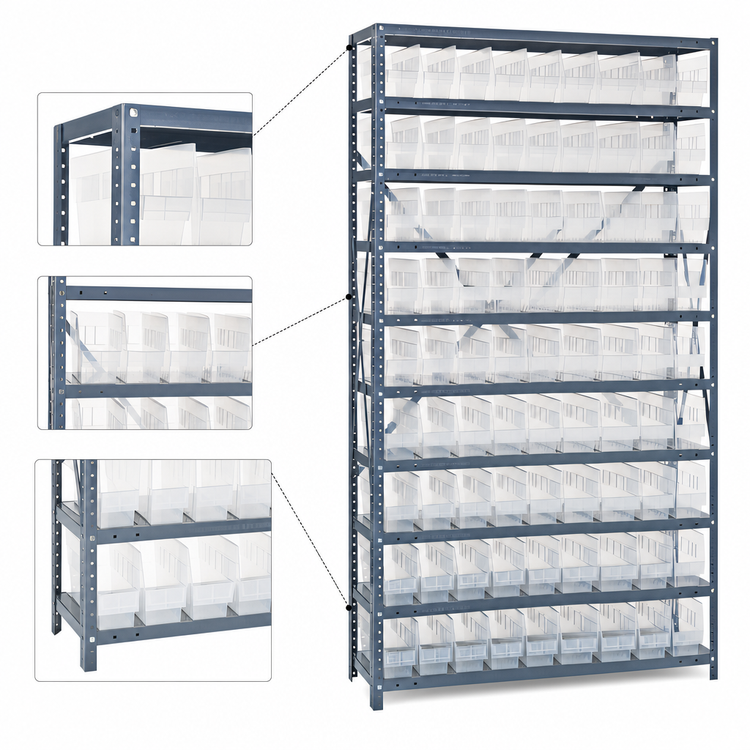 Product image #3 for Quantum Heavy-Duty Stationary Wire Shelving Unit with 13 Shelves and 72 Clear Bins