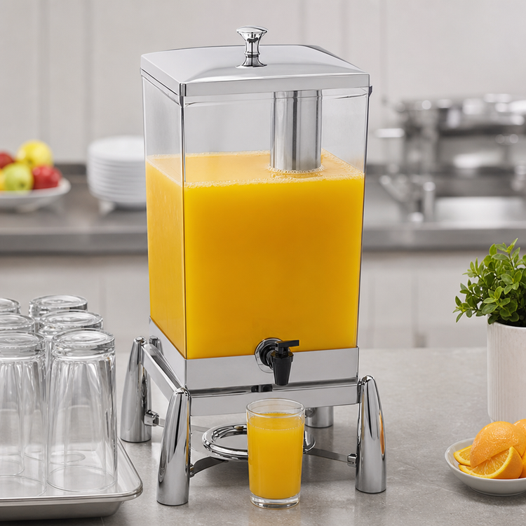 Product image #3 for Evolution Square Single Juice Dispenser, 12 Qt., Polycarbonate Body with Stainless Steel Legs, Lid & Frame