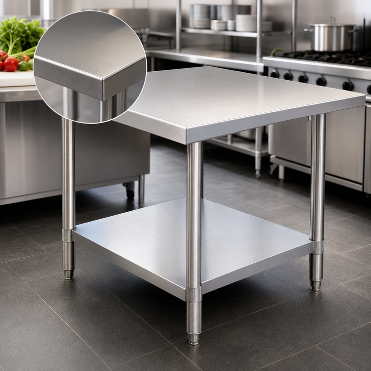Product image #3 for Corner Stainless Steel Work Table with Flat Top and Galvanized Undershelf, 30 x 30 x 36 Inches
