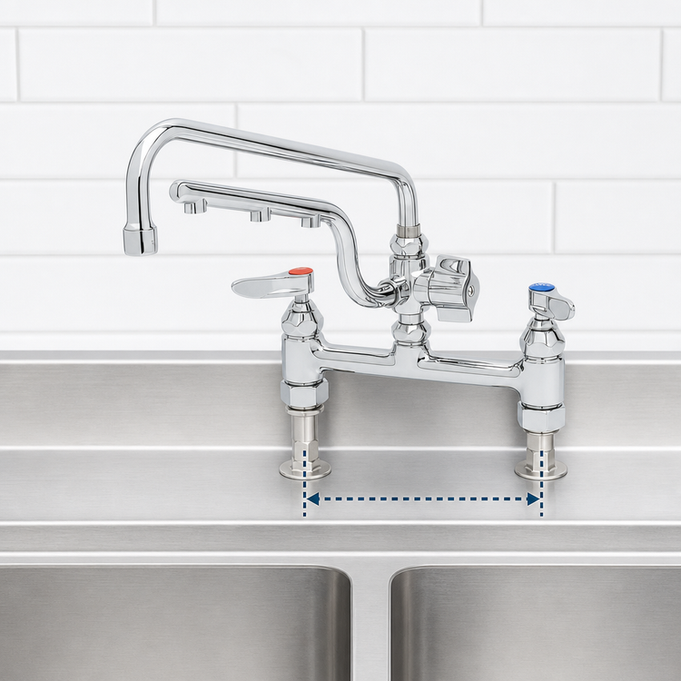Product image #3 for T&S Brass UltraRinse 8-Inch Adjustable Center Deck Mount Mixing Faucet with 12-Inch Swing Nozzle