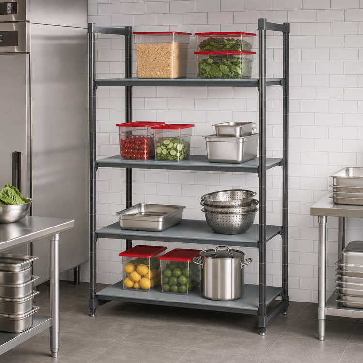 Product image #3 for Cambro Camshelving Basics Plus 21-Inch Deep x 54-Inch Long x 84-Inch High 4-Tier Solid Stationary Starter Shelving Unit