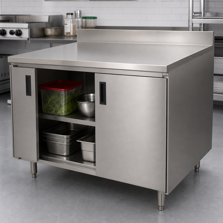 Product image #3 for Advance Tabco Special Value Economy Enclosed Work Table with Sliding Doors, 60 x 24 Inches, 304 Stainless Steel Top