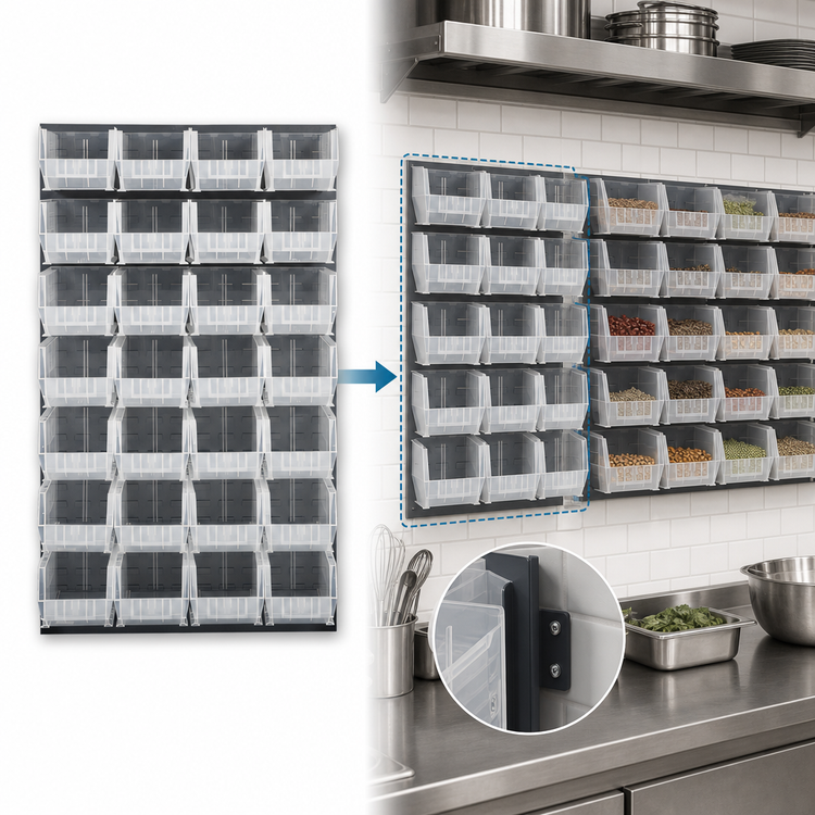 Product image #3 for Quantum Wall-Mounted Louvered Panel Starter Unit with 28 Clear Bins