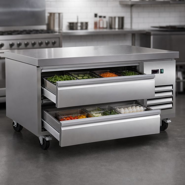 Product image #3 for Serv-Ware 50-Inch Two-Drawer Refrigerated Chef Base with Side-Mounted Self-Contained Refrigeration
