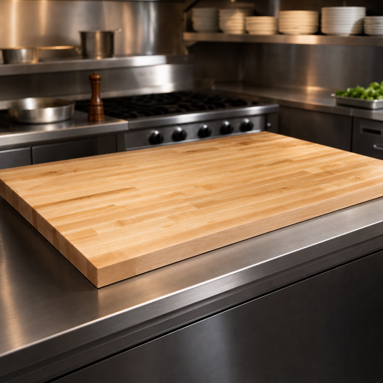 Product image #3 for Boos Block Blended Rails Edge Grain Northern Hard Rock Maple Kitchen Countertop, 132 x 48 x 1-3/4 Inch, Varnique Finish