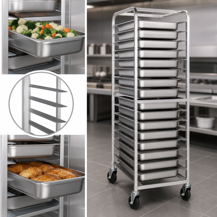 Product image #3 for Omcan USA Mobile End-Load Open-Side Steam Table Pan Rack, 20 Pan Capacity, Aluminum