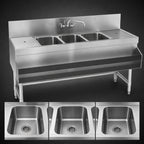 Thumbnail image #3 for Eagle Group Spec-Bar B5.5-3-L-24 Three-Compartment Stainless Steel Underbar Sink, Left Drainboard, 66-Inch Wide, Includes Faucet