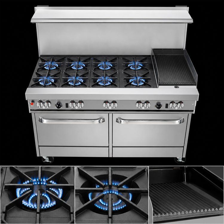 Product image #3 for Southbend Ultimate 60-Inch Gas Restaurant Range with 6 Open Burners, 24-Inch Charbroiler, and 2 Cabinets