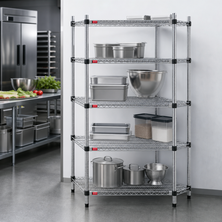 Product image #3 for Eagle Group Quad-Adjust 4-Tier Wire Shelving Starter Unit, 36 x 24 x 74 Inches, Chrome Finish