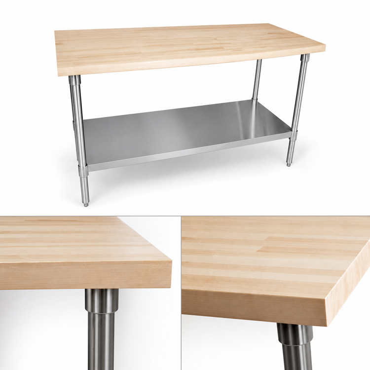 Product image #3 for BK Resources 96" x 30" Hard Maple Flat Top Work Table with Stainless Steel Undershelf